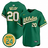 Men's Oakland Athletics #20 Zack Gelof Green 2024 Limited With Rickey Henderson Patch Stitched Jersey Dzhi,baseball caps,new era cap wholesale,wholesale hats